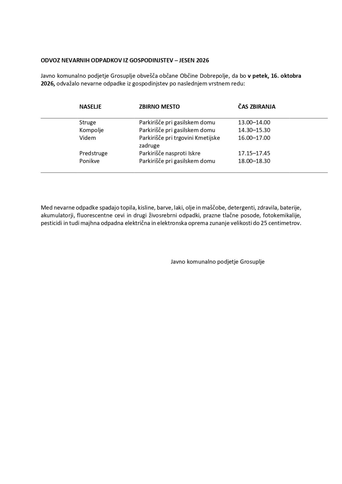 22. OBVESTILA - JKPG Akcija zbiranja nevarnih odpadkov v Občini Dobrepolje - jesen - 2026 - lekt_page-0001